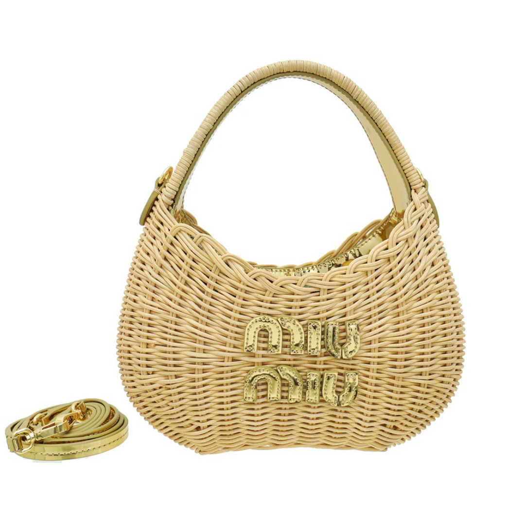 MIU MIU Bicolor Wander Wicker Shoulder Bag